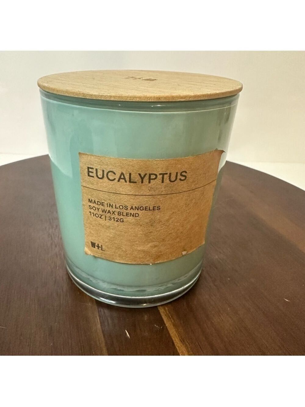 NEW W+L Eucalyptus Soy Candle – 11oz Glass Jar with Wood Lid Made in Los Angeles
